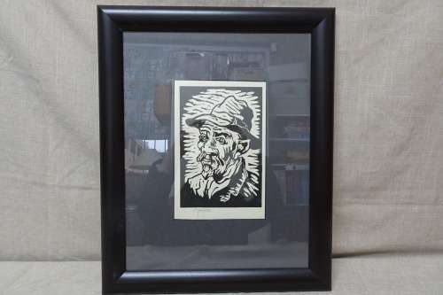 Gregoire Boonzaier 1909 - 2005  Old Man With Hat Linocut - Signed in Pencil