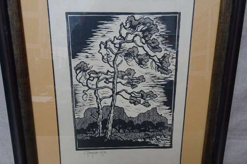 Gregoire Boonzaier 1909 - 2005  -Trees at riverside  - Signed in Pencil 1978