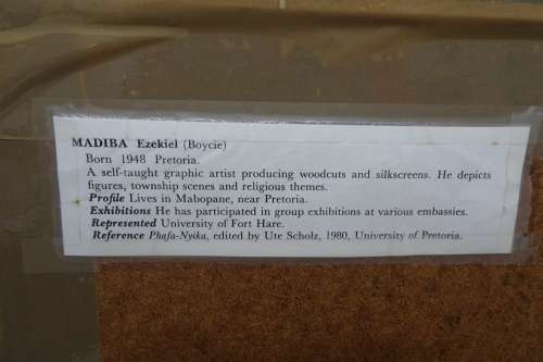 South Africain Artist Boycie Ezekiel Madiba (1948) Township Scene Limited Edition 14/50 Woodcut