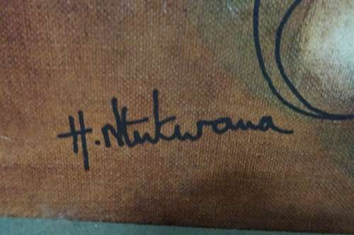 South Africain Artist Hargreaves Ntukwana Mixed Media on Board  48 cm x 55cm