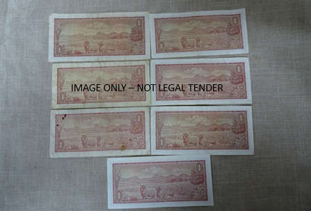 7 x Republic Of South Africa One Rand Note: TW De Jongh( BIDDING PER LOT )