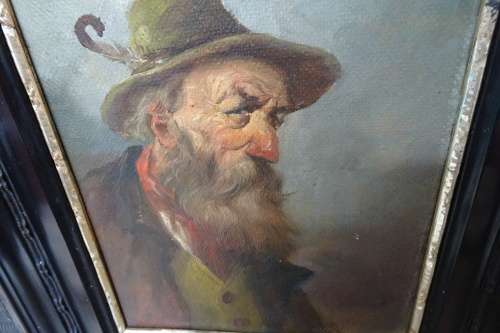 Beautiful Antique European Painting Oil on Board of Old Man - Artist Unknown