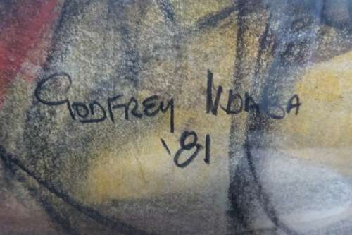 Stunning Mixed Media by S.A.Artist Godfrey Ndaba 1981 - Miners - Frame Size 50 x 70 cm