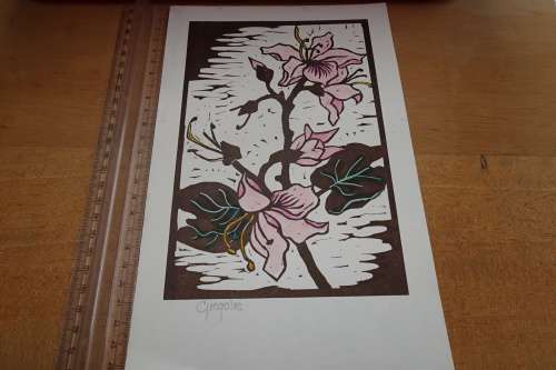 Small Gregoire Boonzaier 1909 - 2005 Coloured Hibiscus Signed in Pencil - Unframed 25 x 16 cm