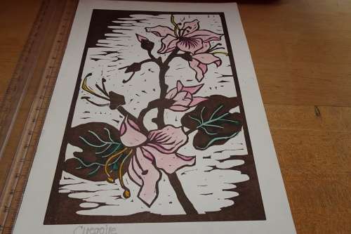 Small Gregoire Boonzaier 1909 - 2005 Coloured Hibiscus Signed in Pencil - Unframed 25 x 16 cm