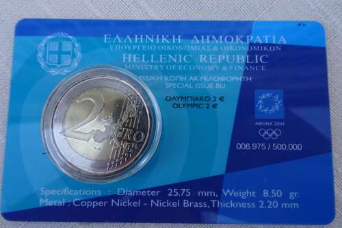 Uncirculated Hellenic Republic 2004 Two Euro - Official Olympic Coins