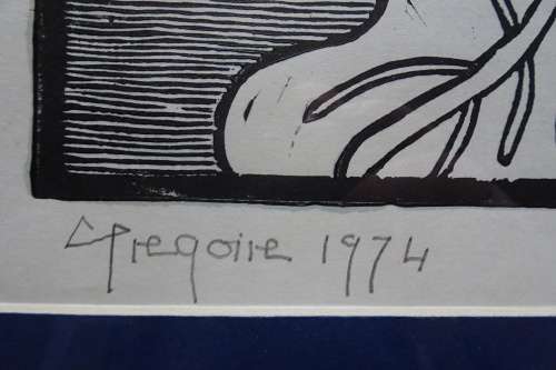 Very Rare Gregoire Boonzaier 1909 - 2005  Arum Lillys Linocut - Signed in Pencil 1974