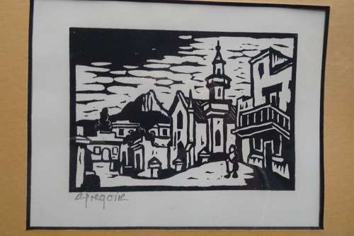 Gregoire Boonzaier 1909 - 2005  - Bo-Kaap Linocut Signed in Pencil in Beautiful Frame