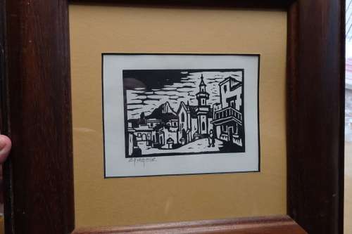Gregoire Boonzaier 1909 - 2005  - Bo-Kaap Linocut Signed in Pencil in Beautiful Frame