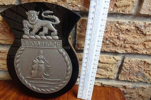 Stunning South Africain Navy Ships Plaque - Good Hope - Pewter and Glass mounted on Wood