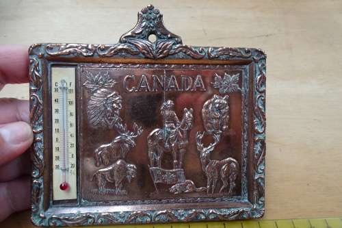 Stunning Brass Canada Plaque with Thermometer in great condition