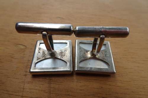 Rare Stunning 1950's to 1960's Hong Kong Sterling Silver and Mother of Pearl Cufflinks