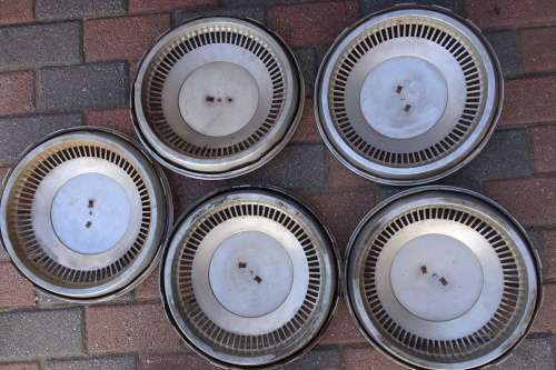 Set of Five Vintage Chevrolet Hubcaps in Good Condition  --  37 Wide