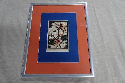 Gregoire Boonzaier 1909 - 2005  - Hibiscus Colour Linocut 1979