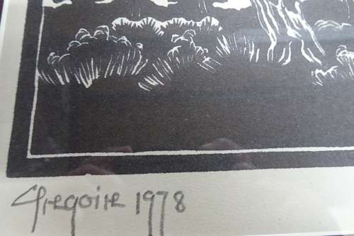 Gregoire Boonzaier 1909 - 2005  - 'Tree with Highveld' - Linocut-Signed in Pencil 1978