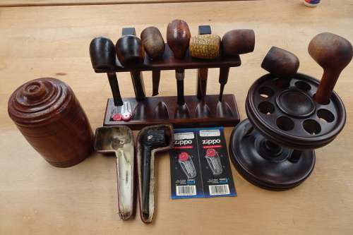 Interesting Collection of Pipes, Pipe Stands, Tobacco Holder and Smoking Accessories