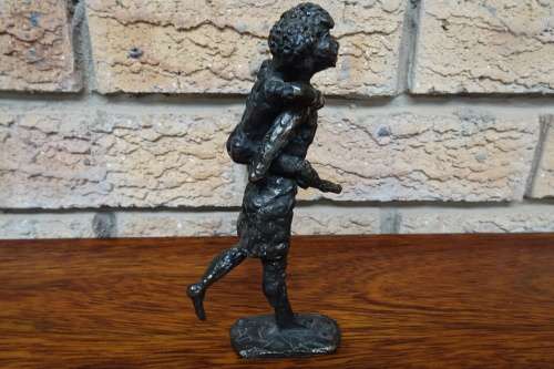 Bronze Statue of Woman Carrying Child on Back