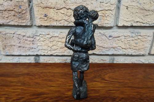 Bronze Statue of Woman Carrying Child on Back