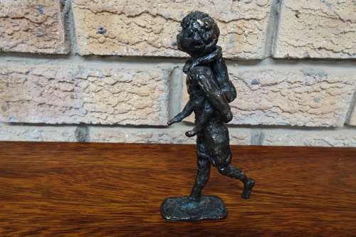 Bronze Statue of Woman Carrying Child on Back