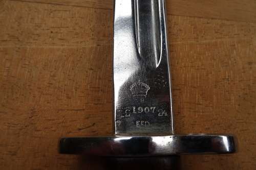 British Wilkinson 1907 Bayonet with Black Leather Scabbard