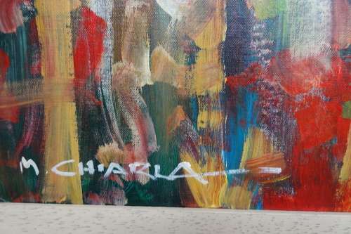 Mauro Chiarla (1949 - present) Oil on Board. Titled "Beautiful Sunny Day" Actual artwork 36,5x75 cm