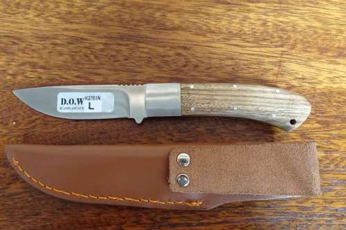 Brand New D.O.W. Hunting Knife (K2761N) with Leather Sheath. Length Approximately 20cm