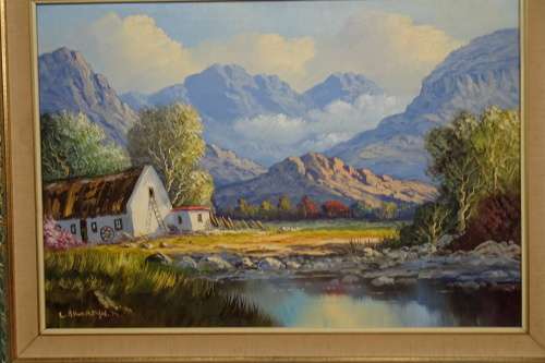 Beautiful Leslie Albertyn (1931 - 2011) Landscape. Dated 1974 and Signed. Oil on Board.