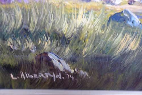 Beautiful Leslie Albertyn (1931 - 2011) Landscape. Dated 1974 and Signed. Oil on Board.