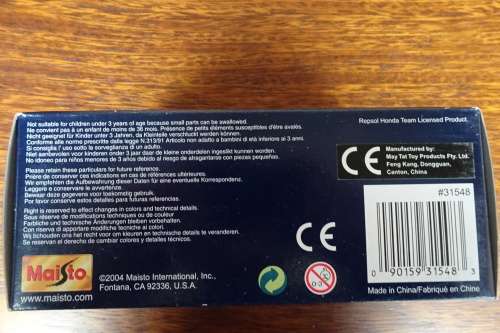 Maisto Repsol Honda Team RCV 211 2004 #31548 Rider - Nicky Hayden Scale: 1:18