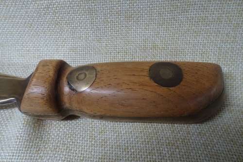 Unusual Vintage Large Heavy Dagger with Solid Brass Blade and Wooden Handle with Brass Rivets