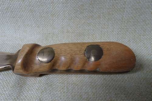 Unusual Vintage Large Heavy Dagger with Solid Brass Blade and Wooden Handle with Brass Rivets