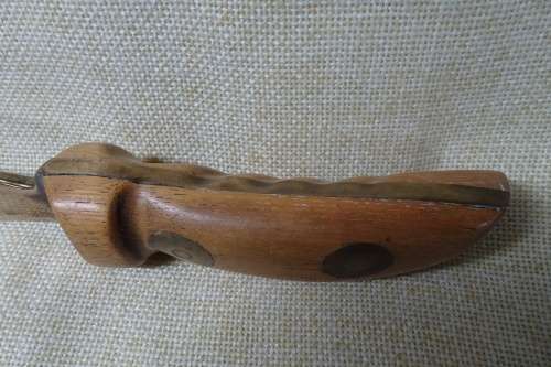 Unusual Vintage Large Heavy Dagger with Solid Brass Blade and Wooden Handle with Brass Rivets