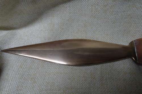 Unusual Vintage Large Heavy Dagger with Solid Brass Blade and Wooden Handle with Brass Rivets