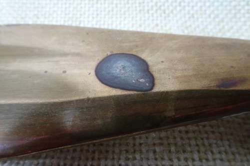 Unusual Vintage Large Heavy Dagger with Solid Brass Blade and Wooden Handle with Brass Rivets