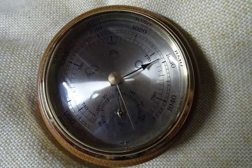 Lovely Vintage Wood and Brass Round Barometer Made in Germany