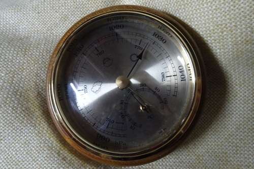 Lovely Vintage Wood and Brass Round Barometer Made in Germany