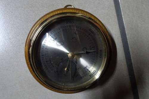 Lovely Vintage Wood and Brass Round Barometer Made in Germany