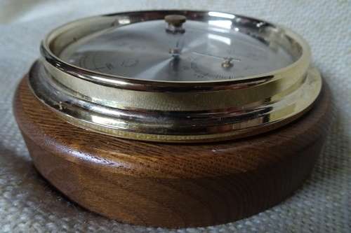 Lovely Vintage Wood and Brass Round Barometer Made in Germany