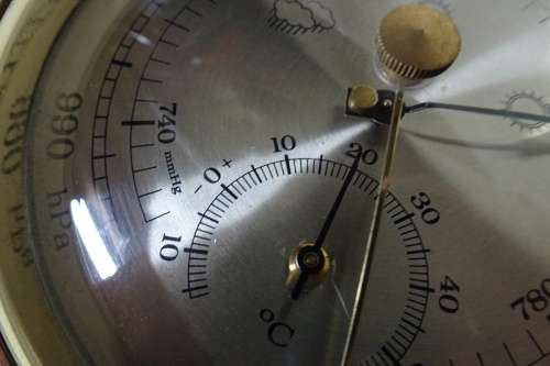 Lovely Vintage Wood and Brass Round Barometer Made in Germany