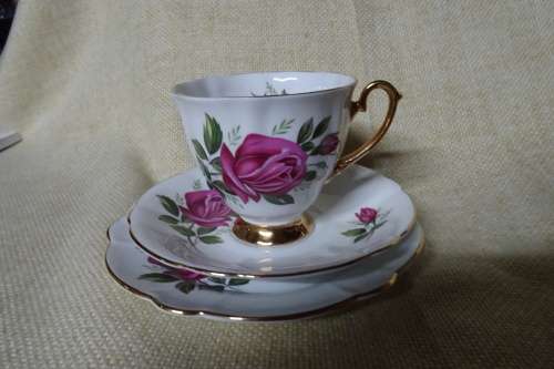 Beautiful Windsor Bone China Rose Design Trio - Made in England - Patt: 1735/83
