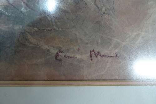 Large Mixed Media on Handmade Paper Framed Artwork of Woman and Child with Doves. Signed.