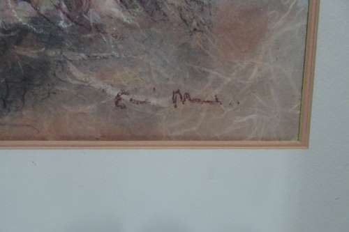 Large Mixed Media on Handmade Paper Framed Artwork of Woman and Child with Doves. Signed.