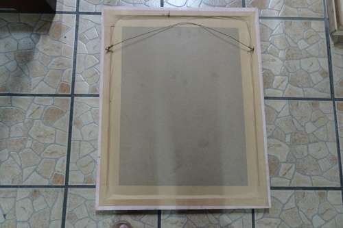 Large Mixed Media on Handmade Paper Framed Artwork of Woman and Child with Doves. Signed.