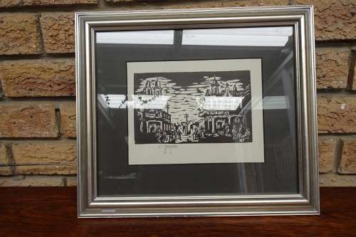 Highly Collectible South African Gregoire Boonzaier (1909 - 2005) "Bo-Kaap" Linocut. Signed