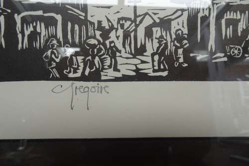 Highly Collectible South African Gregoire Boonzaier (1909 - 2005) "Bo-Kaap" Linocut. Signed