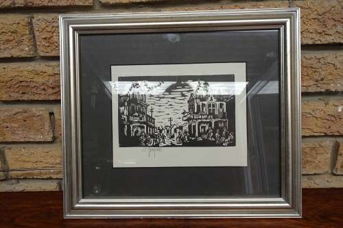 Highly Collectible South African Gregoire Boonzaier (1909 - 2005) "Bo-Kaap" Linocut. Signed