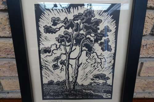 Lovely South African Gregoire Boonzaier (1909 - 2005) "Trees" Linocut (1979) Signed in Pencil