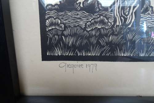 Lovely South African Gregoire Boonzaier (1909 - 2005) "Trees" Linocut (1979) Signed in Pencil
