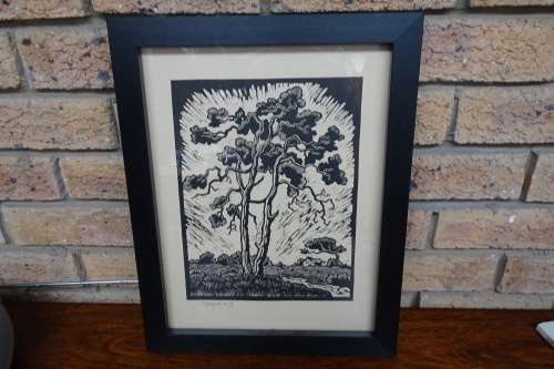 Lovely South African Gregoire Boonzaier (1909 - 2005) "Trees" Linocut (1979) Signed in Pencil