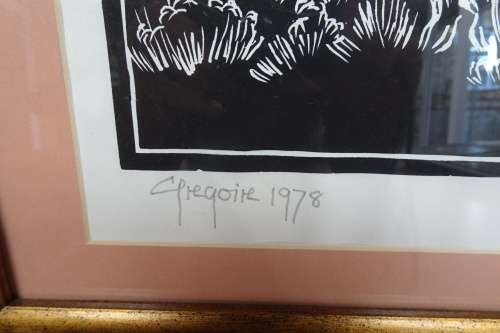 Lovely South African Gregoire Boonzaier (1909 - 2005) "Bushveld" Linocut (1978) Signed in Pencil